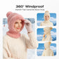 🎉This Week's Special Sales - ￡10.99！！✨Women 3-in-1 Knitted Balaclava Hat, Fleece Lined Warm Hood Beanie with Scarf & Face Mask, Pom Pom Winter Hat for Outdoor Skiing🧣