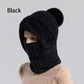 🎉This Week's Special Sales - ￡10.99！！✨Women 3-in-1 Knitted Balaclava Hat, Fleece Lined Warm Hood Beanie with Scarf & Face Mask, Pom Pom Winter Hat for Outdoor Skiing🧣