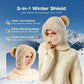 🎉This Week's Special Sales - ￡10.99！！✨Women 3-in-1 Knitted Balaclava Hat, Fleece Lined Warm Hood Beanie with Scarf & Face Mask, Pom Pom Winter Hat for Outdoor Skiing🧣