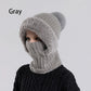 🎉This Week's Special Sales - ￡10.99！！✨Women 3-in-1 Knitted Balaclava Hat, Fleece Lined Warm Hood Beanie with Scarf & Face Mask, Pom Pom Winter Hat for Outdoor Skiing🧣