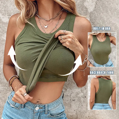 💖Last Day Special Price ￡8.99!!💖Ribbed Stretchy Tank Top with Shelf Bra